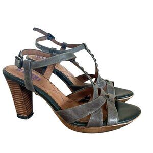 Clarks Indigo Studded Gray Leather Cone Heel Sandals Size 6